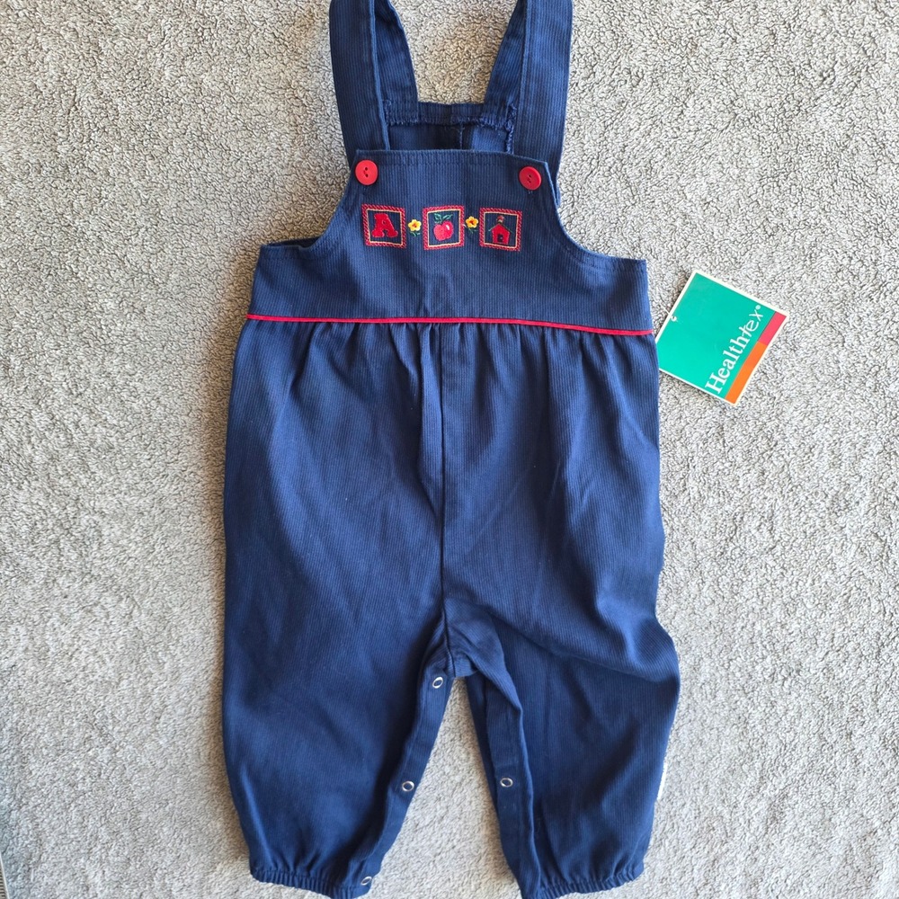Healthtex Vintage Navy Corduroy School Days Overalls Embroidered 24M NWT USA